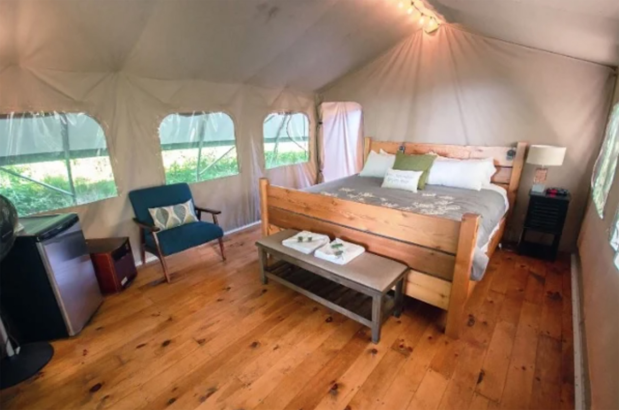 glamping Ontario - Interior of tent at Long Point Eco Adventures